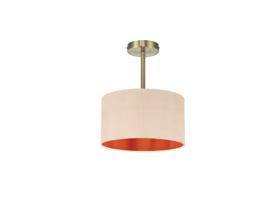 DK0164  Baymont 30cm Semi Flush 1 Light Antique Brass, Antique Gold/Ruby